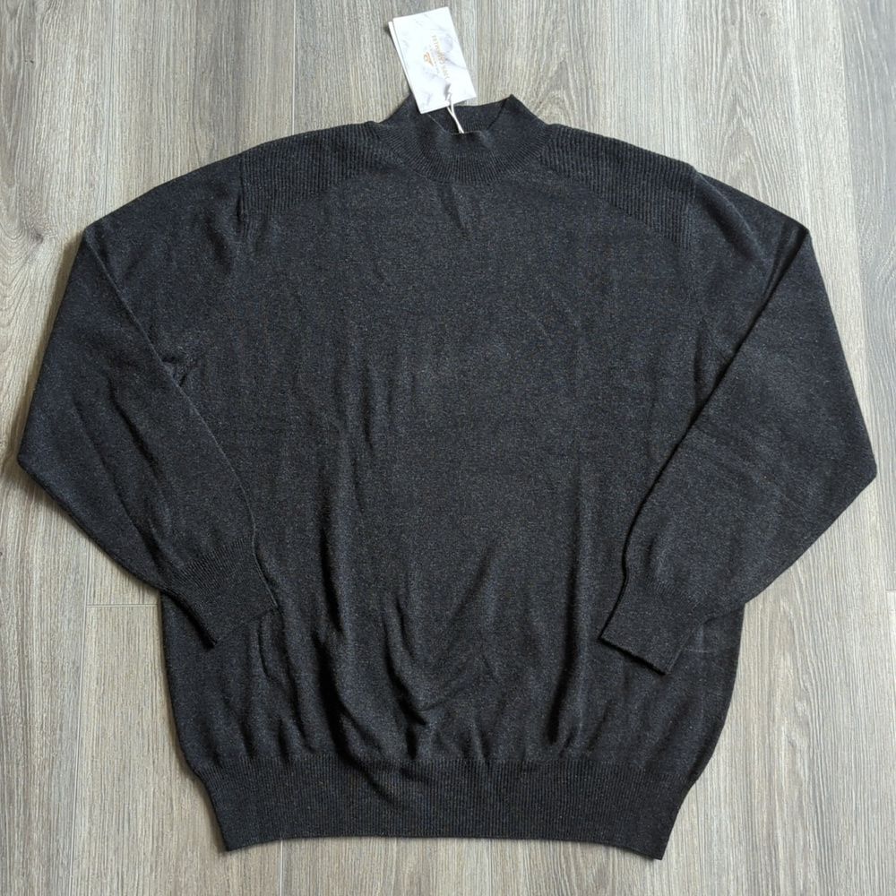 Shabaduer Man's Cashmere Mock Neck Long Sleeve Carbon Gray Pullover Sweater
